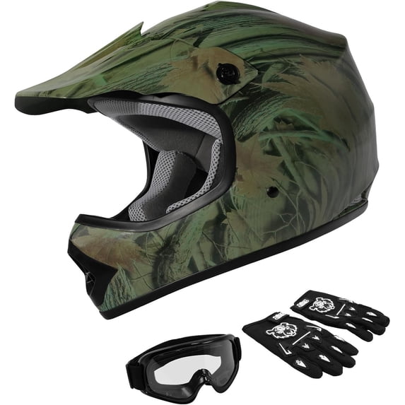 TCT-MT DOT Helmet Youth Kids Yellow Maple Leaf Full face Motocross Street Dirt Bike ATV MX Helmet Off-Road (Child, Small)