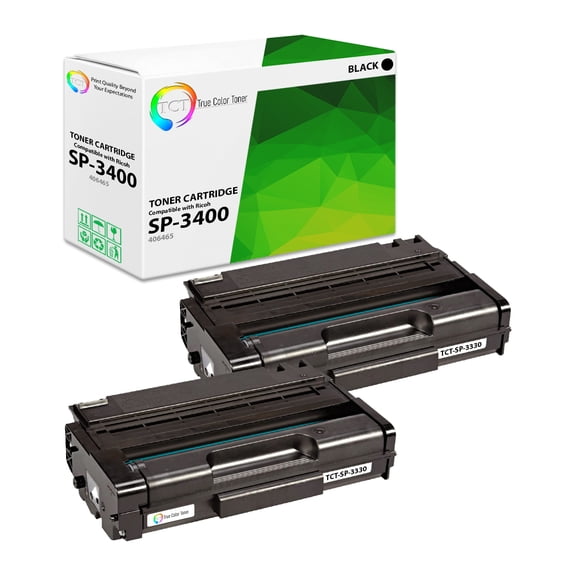 TCT SP-3400 Toner Cartridge 2 Pack - Compatible With Ricoh Aficio SP-3400 406465 406464 406522 Black