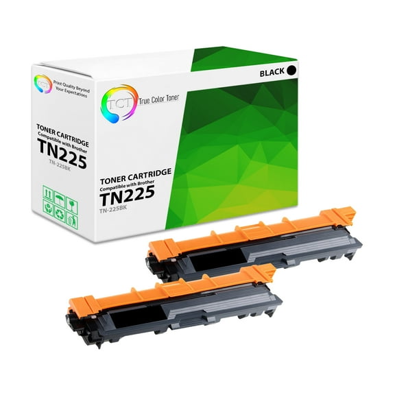 TCT TN225 Black Toner Cartridge 2 Pack - Premium Compatible Replacement for Brother TN-225 TN225BK Black