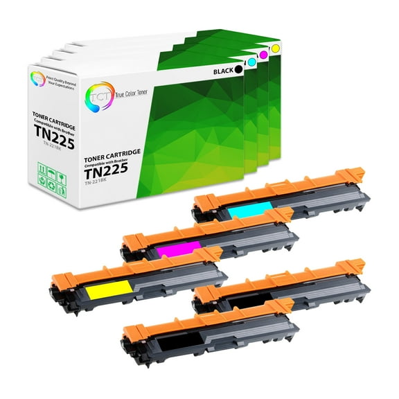 TCT TN225 Toner Cartridge 5 Pack - Premium Compatible Replacement for Brother TN-225 TN-221 TN221BK TN225C TN225M TN225Y High Yield