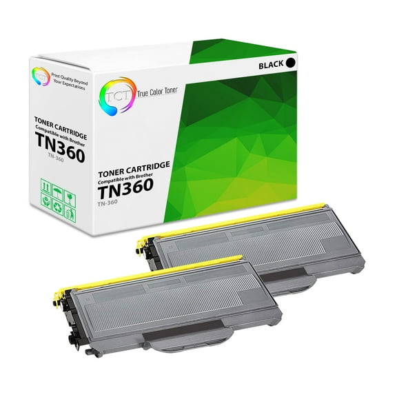 TCT TN360 Toner Cartridge 2 Pack - Premium Compatible Replacement for Brother TN-360 TN360 Black