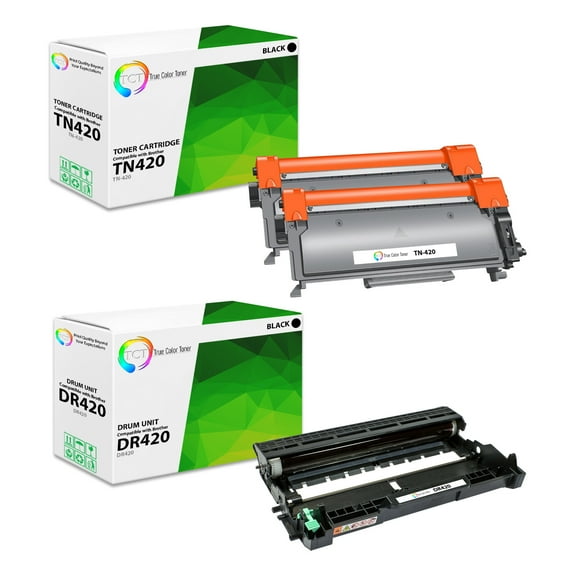 TCT TN420 Toner Cartridge 2 Pack and DR420 Drum Unit - Premium Compatible Replacements for Brother HL-2230 2280, MFC-7360 7460 7860, DCP-7060 7065 7070 Printers (2 TN-420, 1 DR-420) - 3 Pack