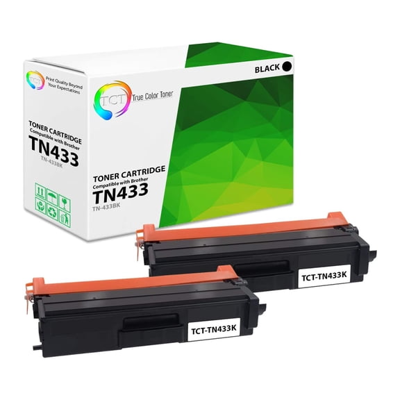 TCT TN433 Black Toner Cartridge 2 Pack - Premium Compatible Replacement for Brother TN-433 TN433BK Black High Yield
