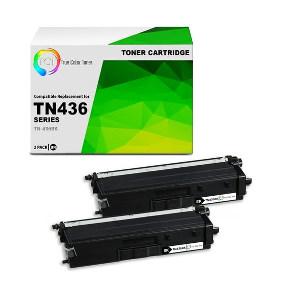TCT TN436 Black Toner Cartridge 2 Pack - Premium Compatible Replacement for Brother TN-436 TN436BK Black High Yield