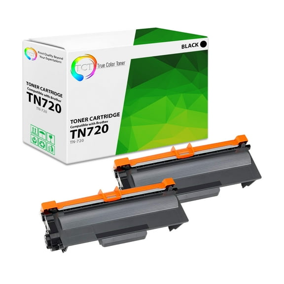 TCT TN720 Toner Cartridge 2 Pack - Premium Compatible Replacement for Brother TN-720 Black
