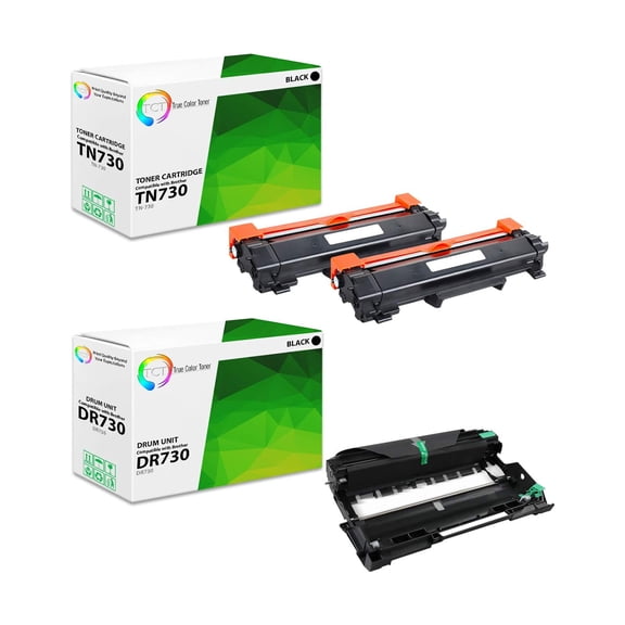 TCT TN730 Toner Cartridge 2 Pack and DR730 Drum Unit - Compatible With Brother