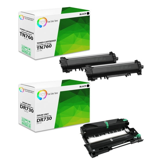 TCT TN760 Toner Cartridge 2 Pack and DR730 Drum Unit - Premium Compatible Replacements