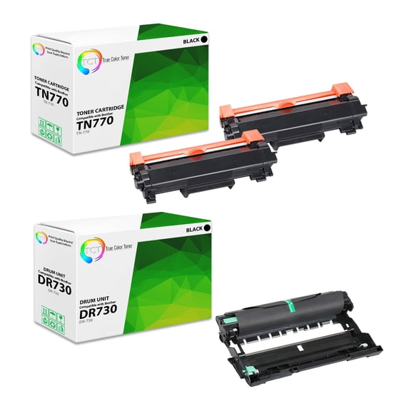 TCT TN770 Toner Cartridge 2 Pack and DR730 Drum Unit - Compatible With Brother