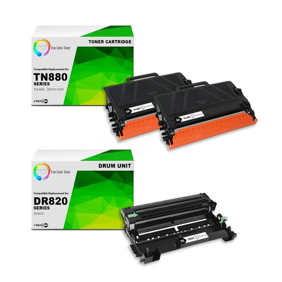 TCT TN880 Toner Cartridge 2 Pack and DR820 Drum Unit - Compatible With Brother