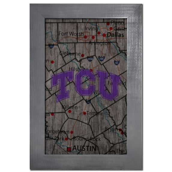 TCU Horned Frogs 11'' x 19'' Framed Team City Map Sign