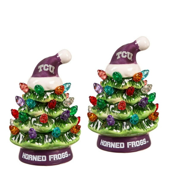 TCU Horned Frogs 2-Pack 4" Ceramic LED Christmas Tree Set