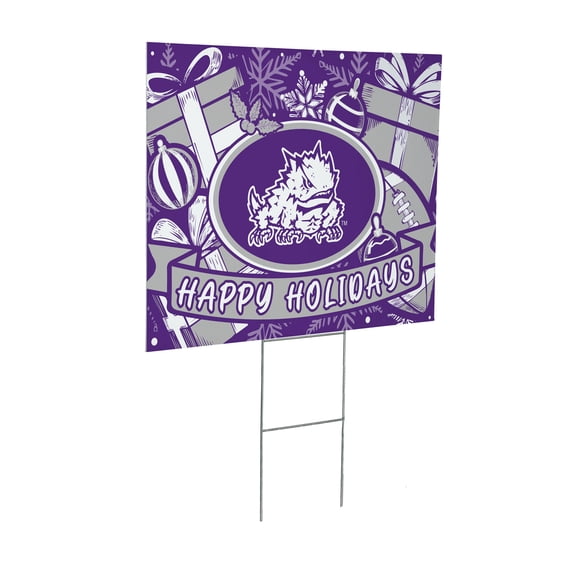 TCU Horned Frogs 24" x 18" Happy Holidays Christmas Outdoor Staked Yard Sign