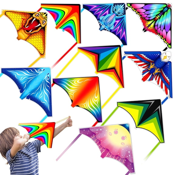 TCVENTS 20 Pack Mini Kites for Boys Girls 3-5 6 7 8 Gift & Party Favors, Finger Launcher Kites Easy to Fly Ejection Kite for Kids Teens Ages 4-18 Park Backyard Outdoor Flying Toys (10 Patterns) A101