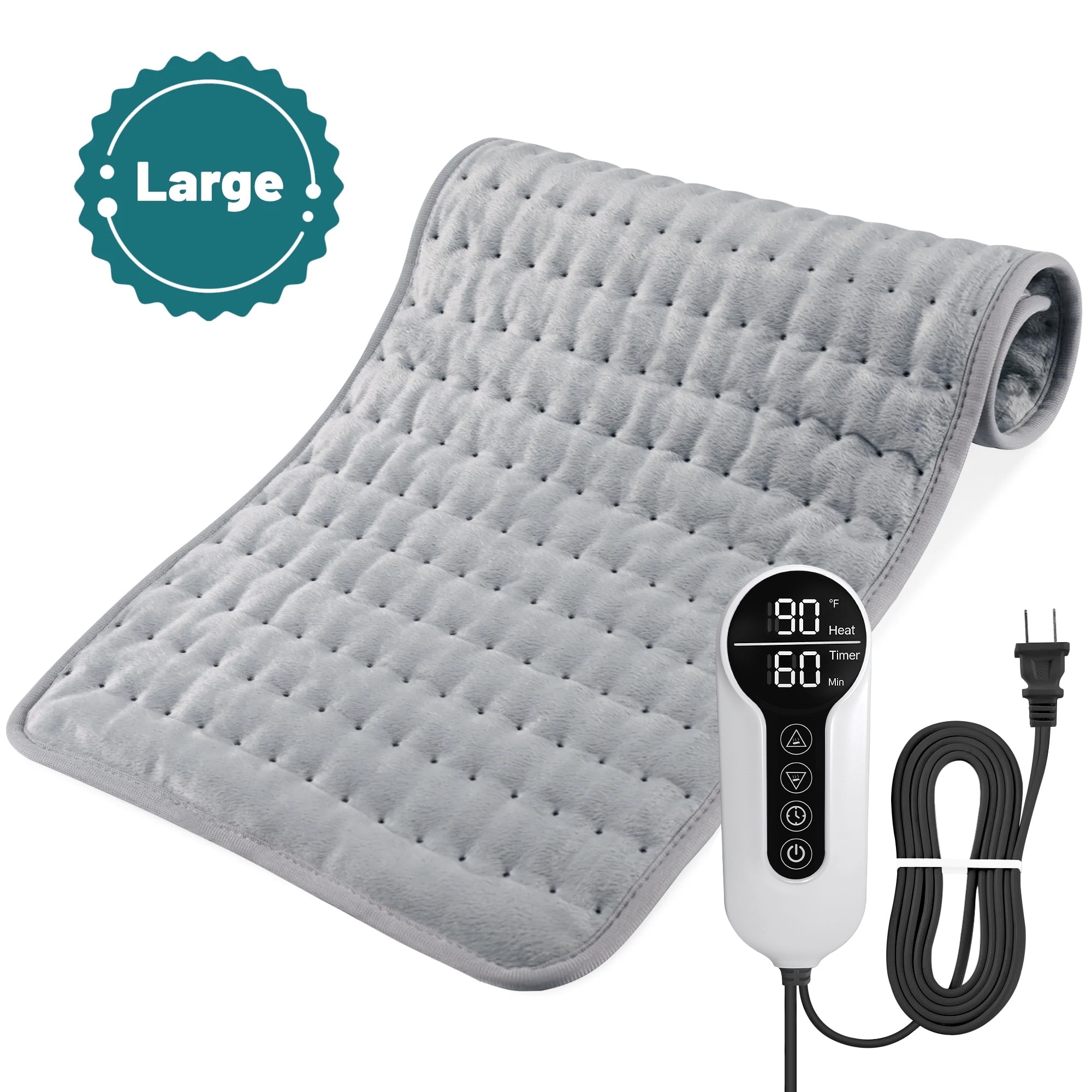 TCVOR Deluxe Flannel Heating Pad for Back Pain and Cramps Relief, 12" x 24" Electric Heating Pad with 6 Heat Settings, 4 Timer Auto Safety Shut Off, Machine Washable, Dry and Moist Heat Option