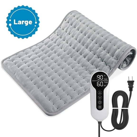 TCVOR Heating Pad for Deep Heat and Comfort, 12" x 24" Ultra Soft Flannel Electric Heating Pad with 6 Heat Settings, 4 Timer Auto Shut Off, Moist and Dry Heat Option, Machine Washable