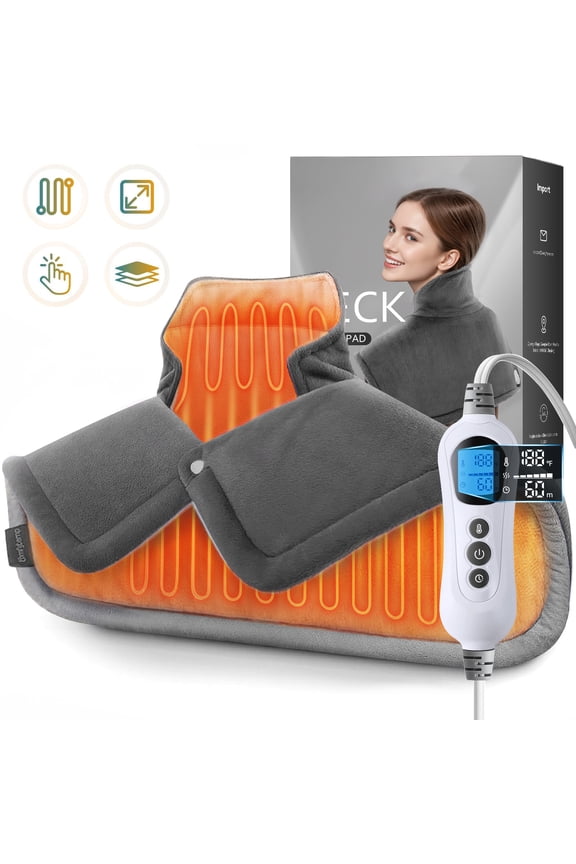 19''x24'' Heating Pad for Neck and Shoulders, 2Lb Weighted Soft Flannel Electric Heating Pads with 6 Heat Settings & 6 Timer Auto Shut Off, Gray