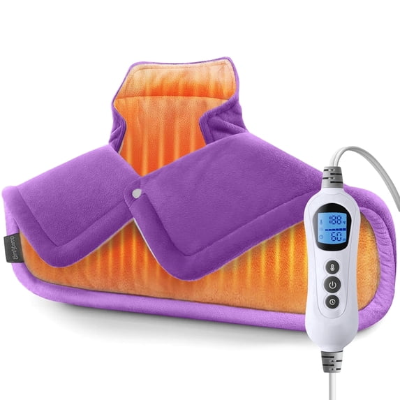 TCVOR Soft Flannel Heating Pad for Neck and Shoulders and Back, 19 x 24 in Wearable Weighted Electric Heating Pads with 6 Heat Settings & 6 Timer Auto Shut Off, Puple
