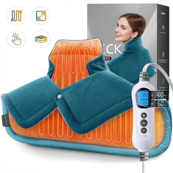 TCVOR Weighted Heating Pad for Neck and Back, Super Soft Flannel Wearable Electric Heating Pads with 6 Heat Settings & 6 Timer Auto Shut Off, 19 x 24 in, Green