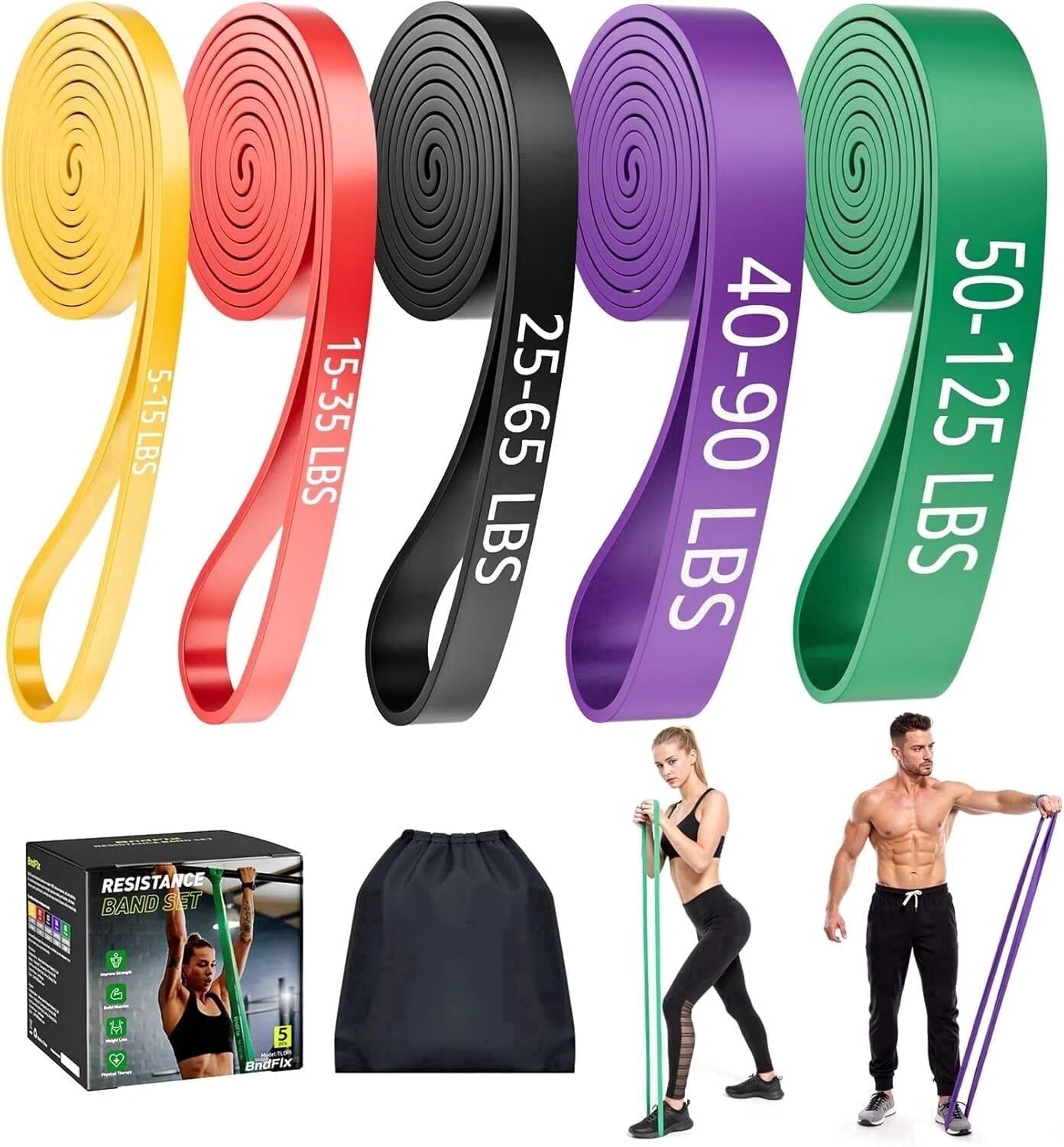 Skdwakiz Resistance Bands Set (5pcs), Exercise Bands with 5 Resistance Levels-up to 330 lbs, Pull Up Bands for Men & Women, Exercise Workout Bands for Working Out, Body Stretching, Muscle Training