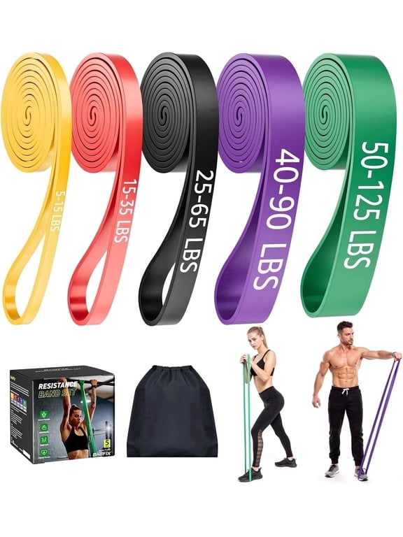 Resistance Bands Set (5pcs), Exercise Bands with 5 Resistance Levels-up to 330 lbs, Pull Up Bands for Men & Women, Exercise Workout Bands for Working Out, Body Stretching, Muscle Training