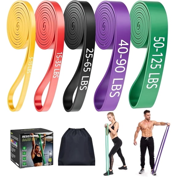 TCVOR Resistance Bands Set (5pcs), Exercise Bands with 5 Resistance Levels-up to 330 lbs, Pull Up Bands for Men & Women, Exercise Workout Bands for Working Out, Body Stretching, Muscle Training
