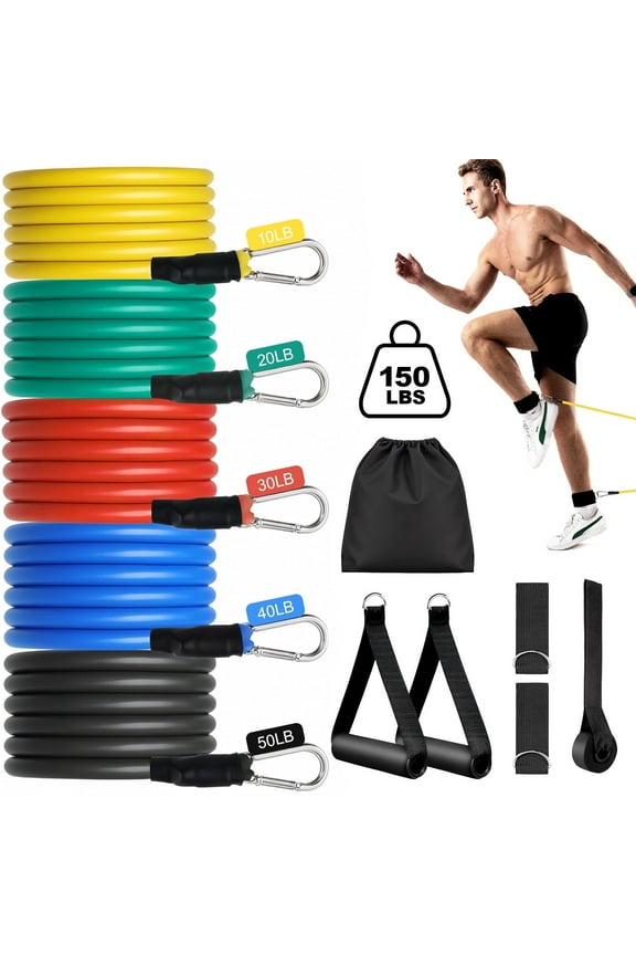 Resistance Bands Set, Exercise Bands Up to 150lb for Working Out, Fitness Bands with Door Anchor & Handles for Men and Women, Strength Training Home Workouts Gym Equipment