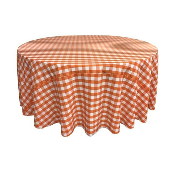 TCcheck108R-OrangeK48 Polyester Gingham Checkered Tablecloth, White & Orange - 108 in. Round