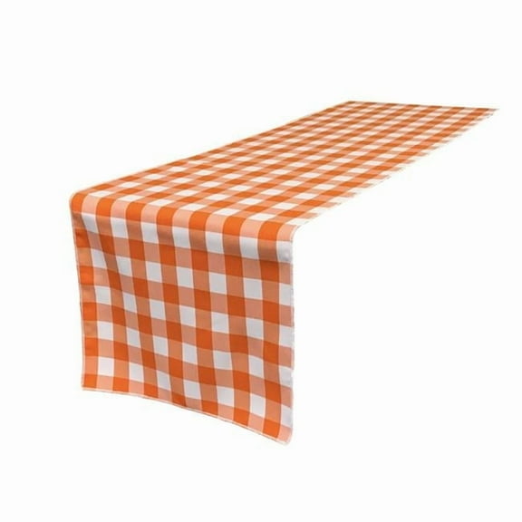 TCcheck14x108-OrangeK48 Polyester Gingham Checkered Table Runner, White & Orange - 14 x 108 in.
