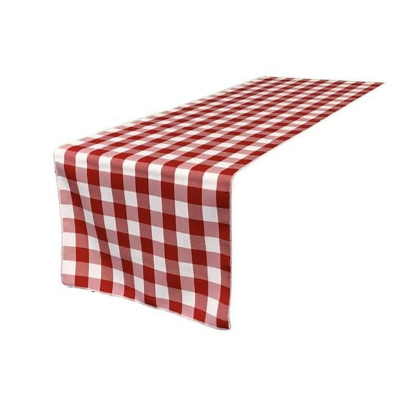 TCcheck14x108-RedK98 Polyester Gingham Checkered Table Runner - White & Red - 14 x 108 in.