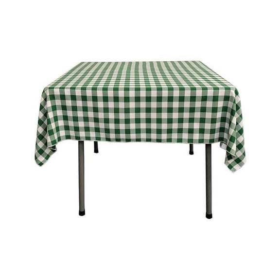 TCcheck52x52-HunterGreenK20 Polyester Gingham Checkered Square Tablecloth - White & Hunter Green - 52 x 52 in.