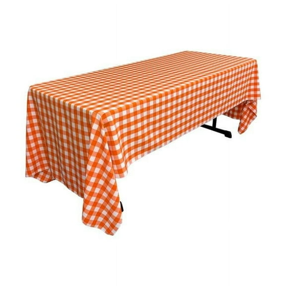 TCcheck60x120-OrangeK48 Polyester Gingham Checkered Rectangular Tablecloth, White & Orange - 60 x 120 in.