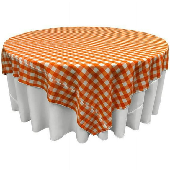 TCcheck90x90-OrangeK48 Polyester Gingham Checkered Square Tablecloth, White & Orange - 90 x 90 in.