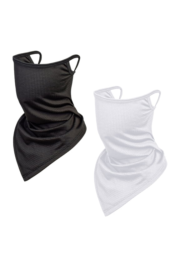 Neck Gaiter with Ear Loops Scarf Bandana UV Sun Protection Outdoors Face Mask Cover for Women Men (Black+White)