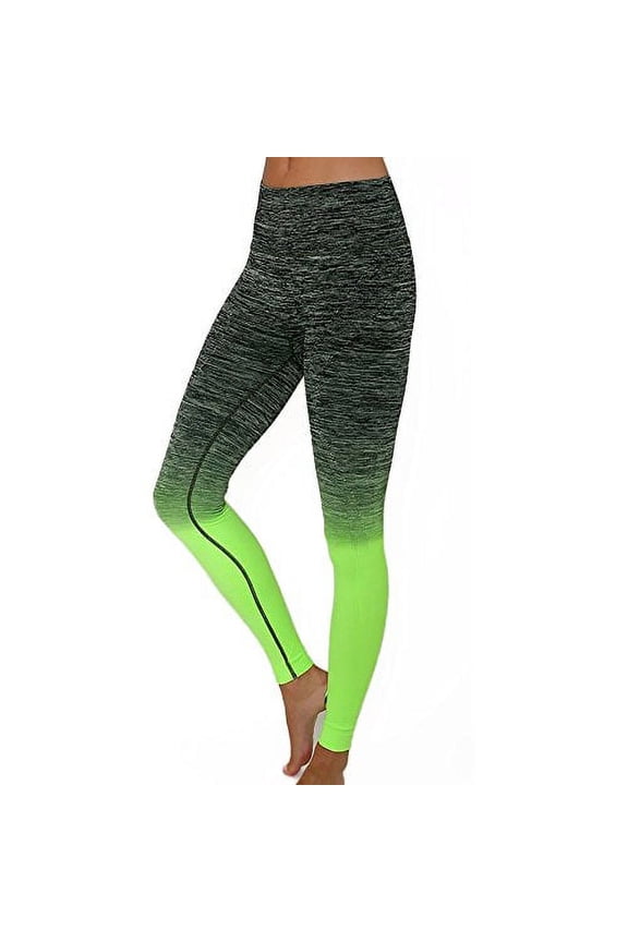 Girl's Slim Two Tone Workout Full Length Yoga Pants (XS, Black+Neon Green)