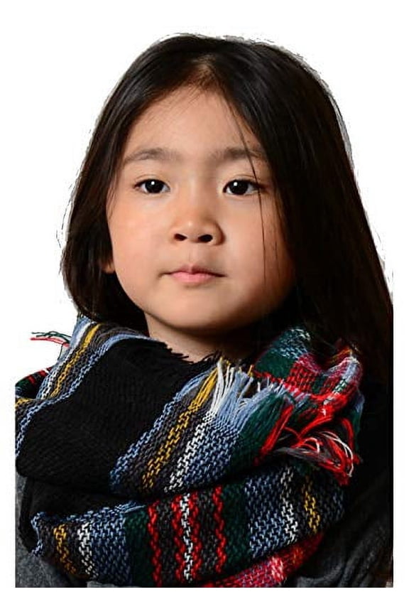 Kids Flannel Infinity Scarf, 27" x 20", Black Green Red