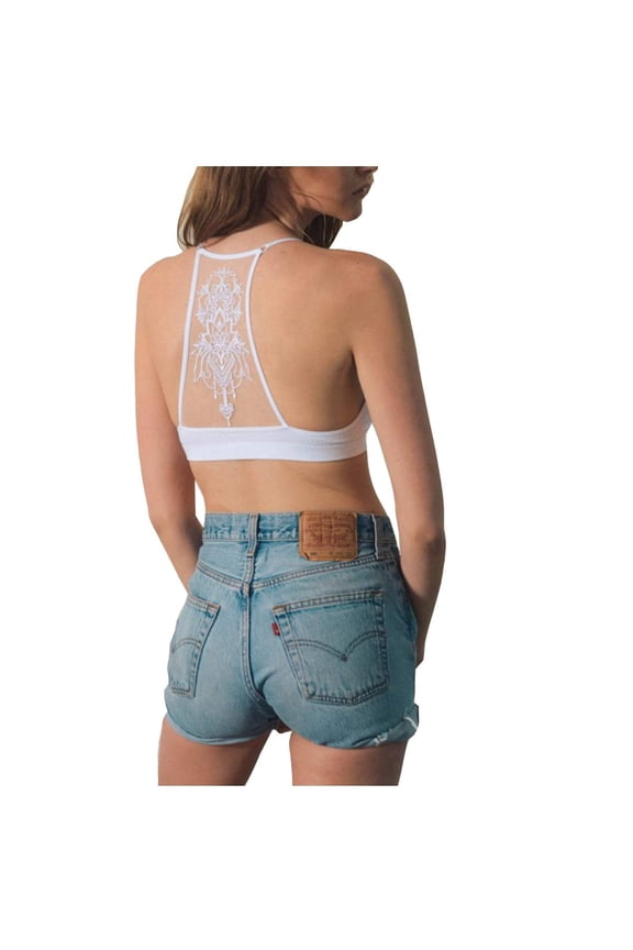 Soft Mesh Tattoo Racerback Breathable Bralette - Comfortable Thin Breathable Lace Bra For Women