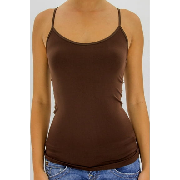 TD Collections Woman's Basic Seamless Long Camisole, Dark Brown One Size
