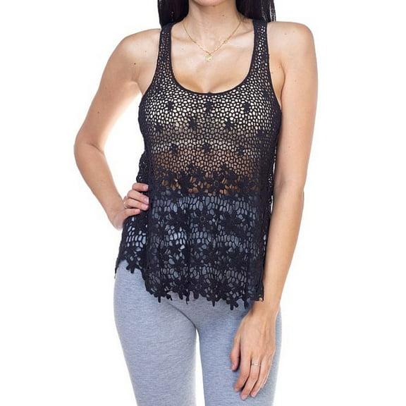 TD Collections Woman's Knit Crochet Top, Black One Size