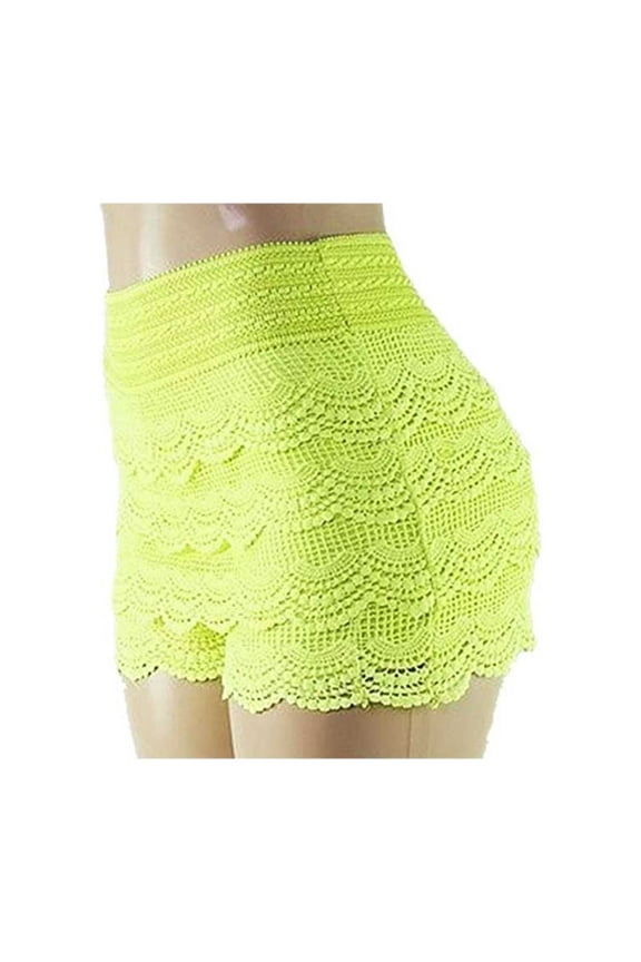 Women's Elastic Waist Tiered Crochet Lace Scallop Hem Casual Mini Shorts