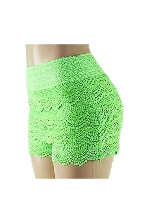 Women's Elastic Waist Tiered Crochet Lace Scallop Hem Casual Mini Shorts