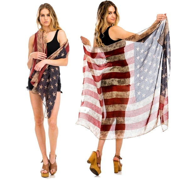 TD Collections Women's Faded American Flag Sleeveless Cardigan Cover Vest Poncho