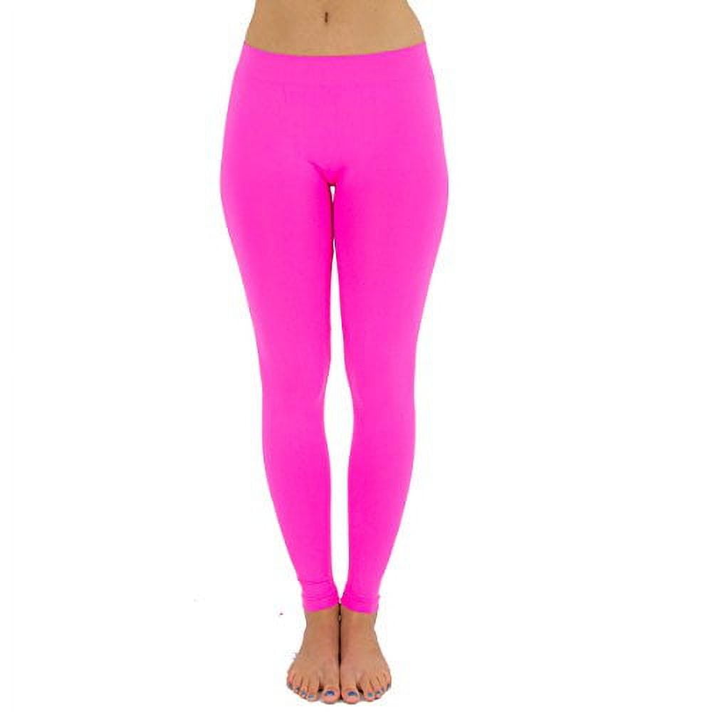 TD Collections Women's Seamless Full Length Footless Tights Basic Solid  Leggings (Neon Pink) 