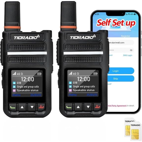 TD-G18 Rapid Unlimited Range POC Radio, 4G LTE Global Walkie Talkies Long Range, Nationwide PTT Two Way Radios 6000+Miles for Family Logistics Company-2pcs with SIM Card