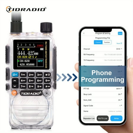General TD-H3 Multi-Band Ham/ GMRS Handheld Radio, Two Way Radios with USB-C Programming & Charging, Long Range Radios with with 2500mAh Battery and Air Band Long Antenna, One Key Frequency Match