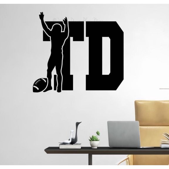 TD Touchdown Football Wall Decal Sticker ā Sports Quote Vinyl Lettering with Player Silhouette, Boys Room & Gym Decor, Made in USA, 23x20-Inch, Black