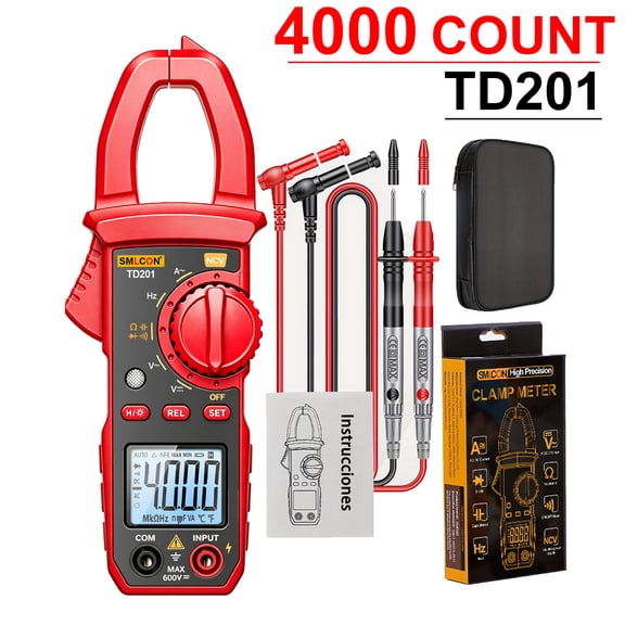 TD201 Digital Clamp Meter Multimeter Tester, 4000 Counts NCV Ampere Ohmic Voltage Measurement AC Current, AC/DC Voltage, Capacitance, Resistance, Diode, Continuous Frequency Backlit Electrical Tools