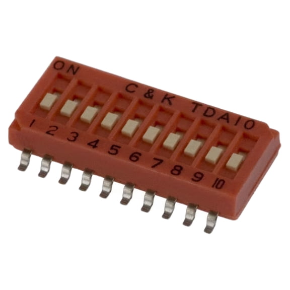 TDA10H0SK1 Dip Switch SPST 10 Position Surface Mount Slide (Standard) Actuator 25mA 24VDC