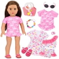 thumbnail image 1 of TDDS9 American 18 Inch Doll Swimsuit Accessories and Clothes Sets Includes 18 Inch Doll Clothes and Bag, Shoes, Sunglasses, Necklaces (No Dolls), 1 of 8