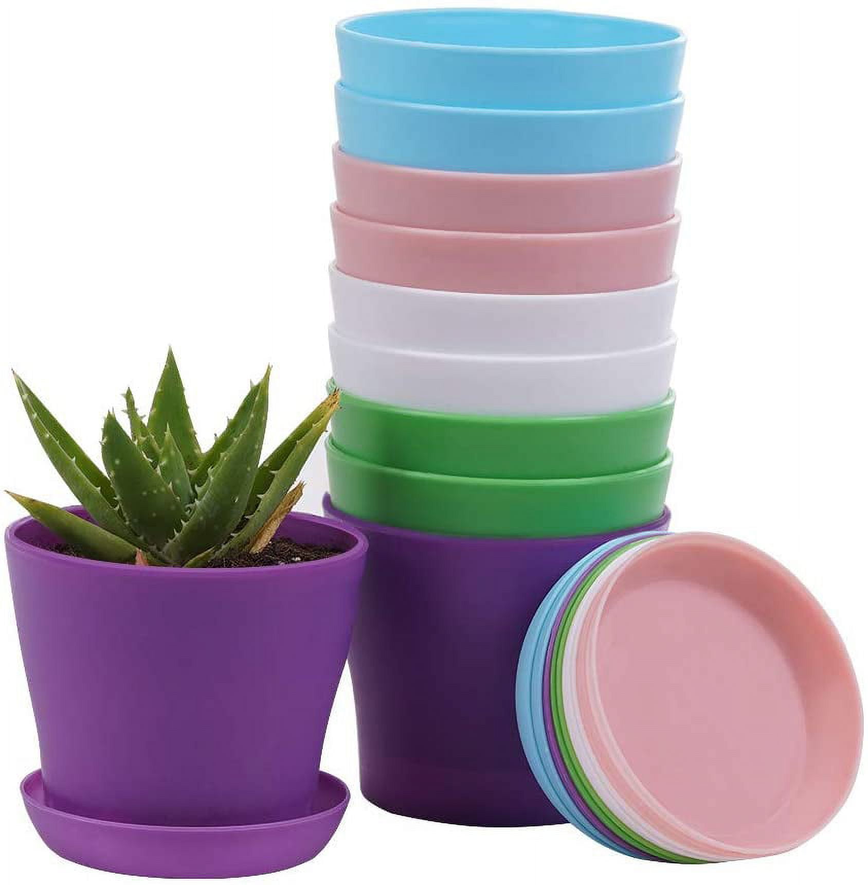 TDHDIKE 10-Piece Multicolor Mini Plastic Planters with Saucers