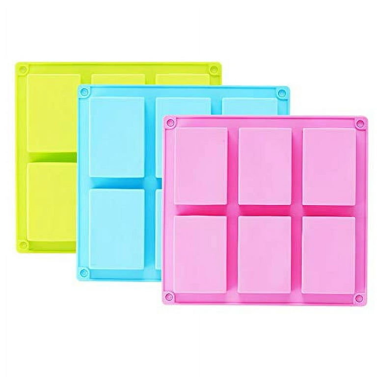 TDHDIKE 3 Pack Silicone Soap Molds(Blue & Pink & Green), 6 Cavities Silicone Baking Mold DIY Handmade Soap Making, Muffin, Loaf, Brownie, Cornbread
